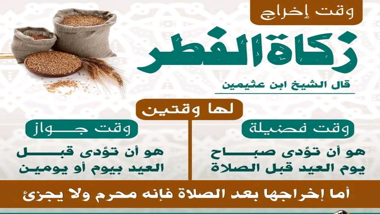 توقيت اخراج زكاة الفطر .. حكم اخراج الزكاه يوم العيد أو قبل صلاة العيد