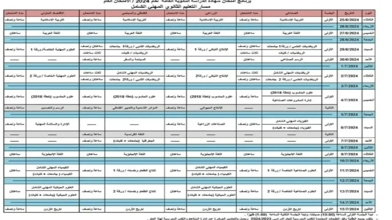 “الجدول مُتـــــاح هُنـــــا“ جدول امتحانات التوجيهي 2024 الأردن الشعبة الأدبية والعلمية