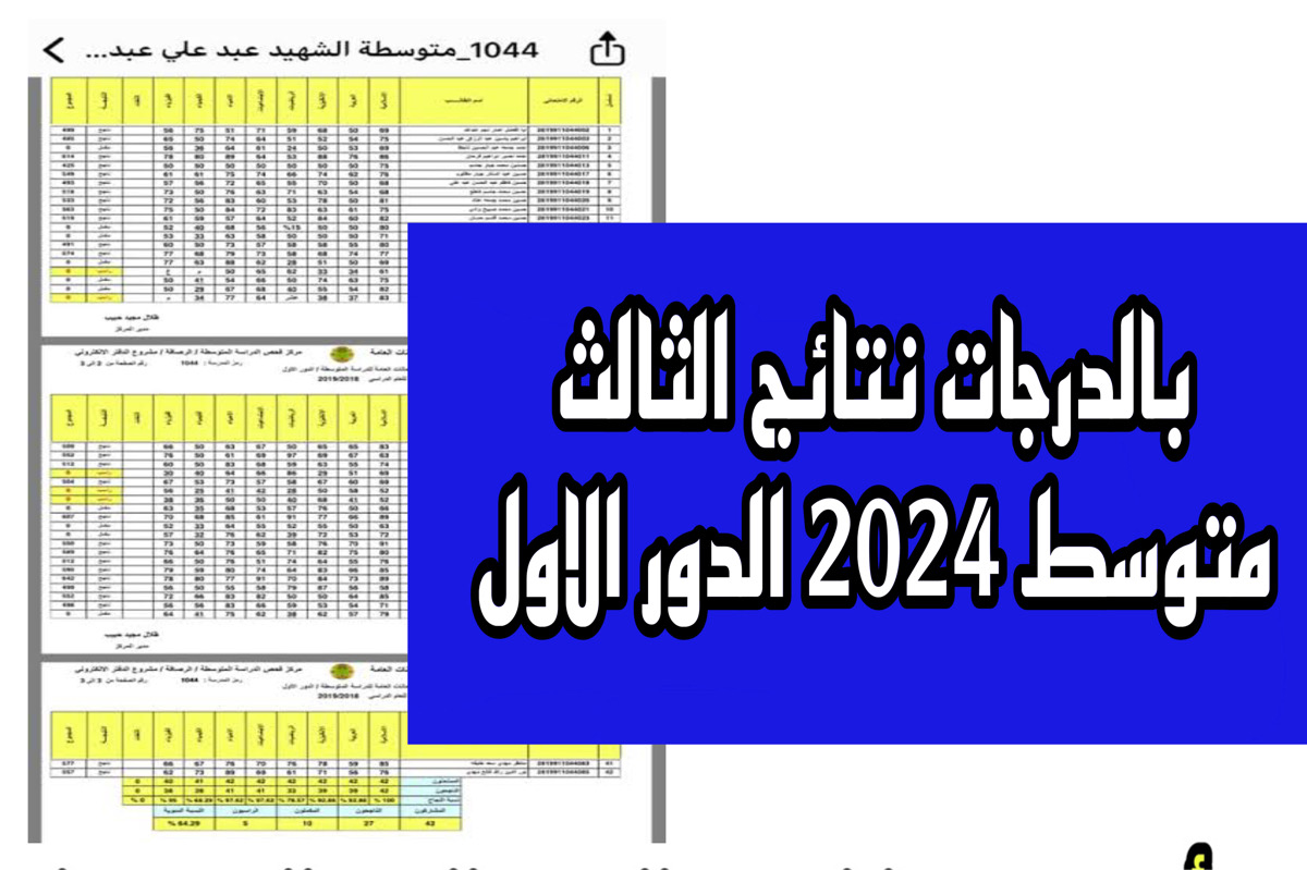 افتـــح موقع نتائج الثالث متوسط 2024 الدور الاول موقع نتائجنا pdf بالرقم الامتحاني وزارة التربية epedu.gov