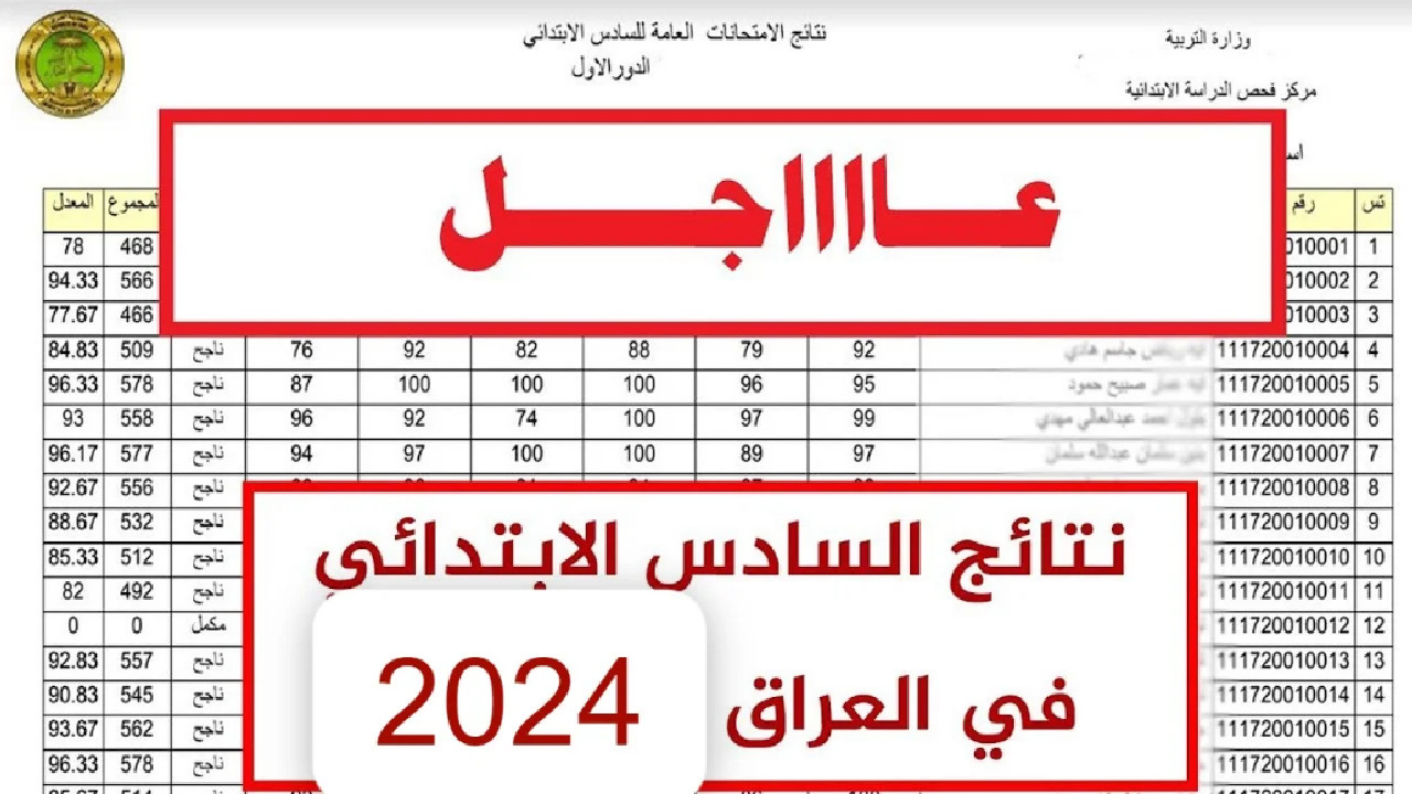 نتائج الصف السادس الابتدائي في عموم العراق