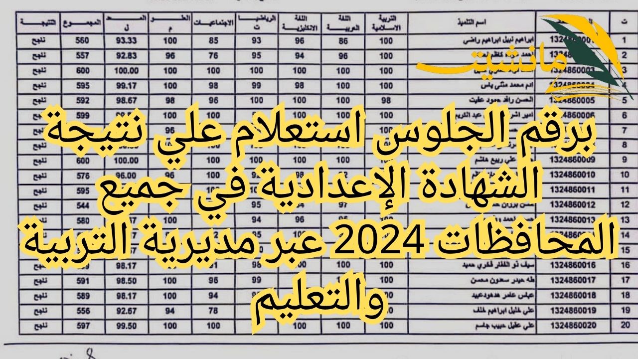 برقم الجلوس استعلام علي نتيجة الشهادة الإعدادية في جميع المحافظات 2024 عبر مديرية التربية والتعليم