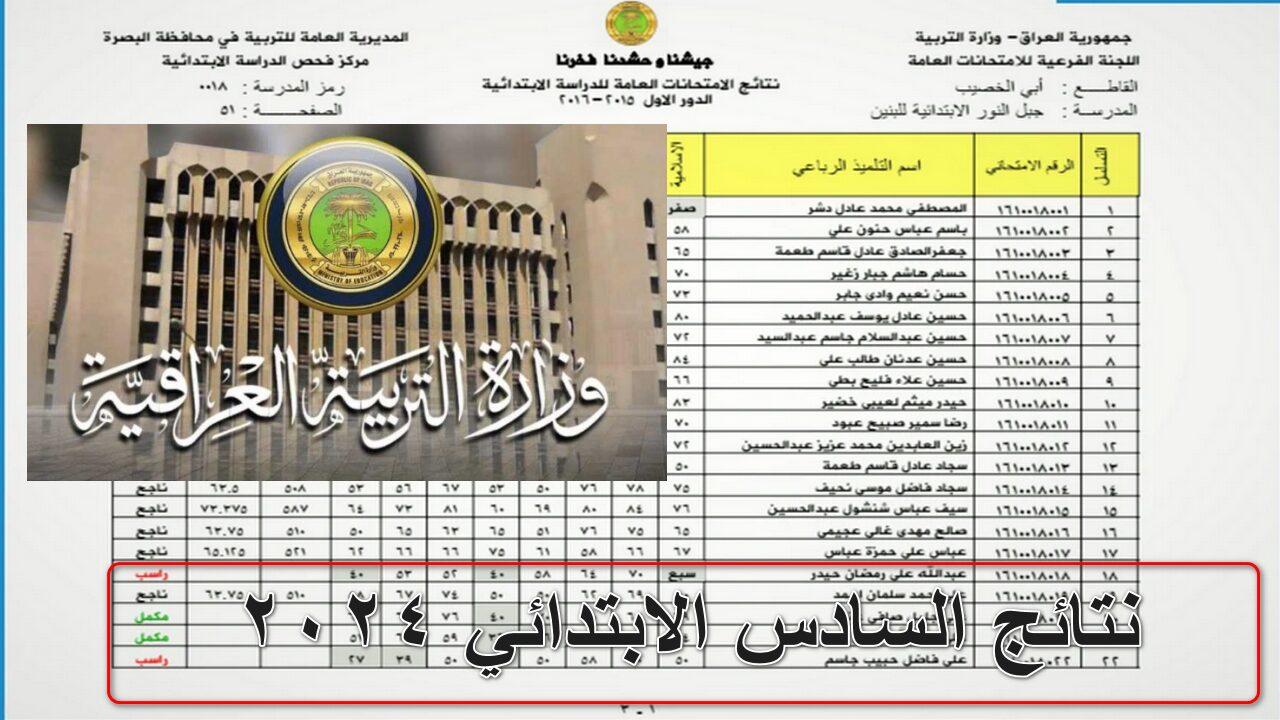 “ليـــنك الاستعلام”.. نتائج السادس الابتدائي الدور الأول 2024 في العراق من خلال epedu.gov.iq