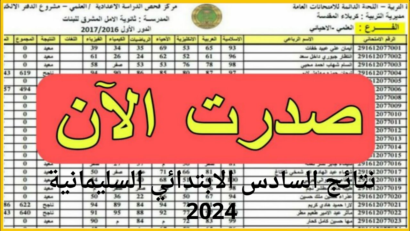 عاجل نتائج السادس الابتدائي السليمانية 2024 في العراق الدور الأول