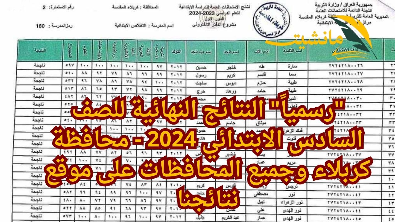 “رسمياً” النتائج النهائية للصف السادس الابتدائي 2024 – جميع المحافظات على موقع نتائجنا