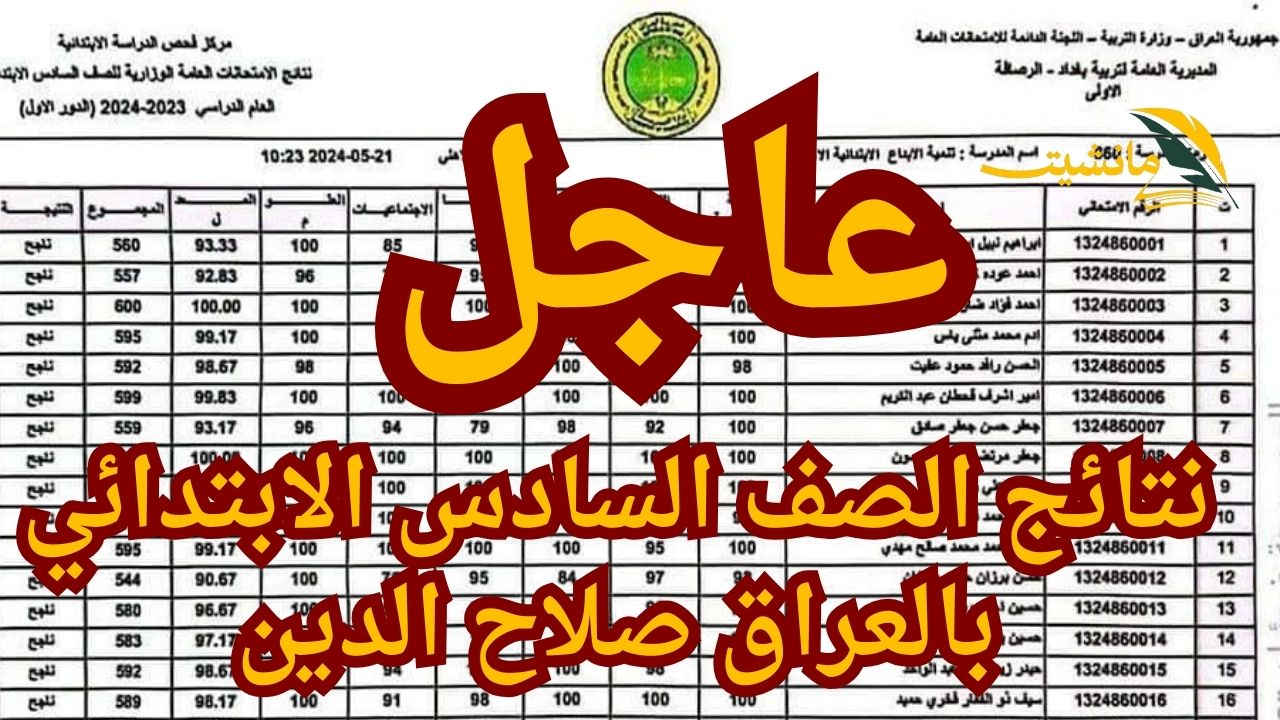 “رسميًا” استعلم عن نتائج السادس الابتدائي 2024 صلاح الدين بالعراق