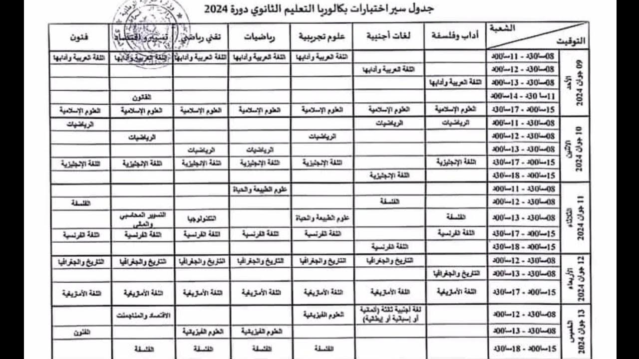 ” الحق ذاكر” جدول سير امتحانات البكالوريا بالجزائر 2024