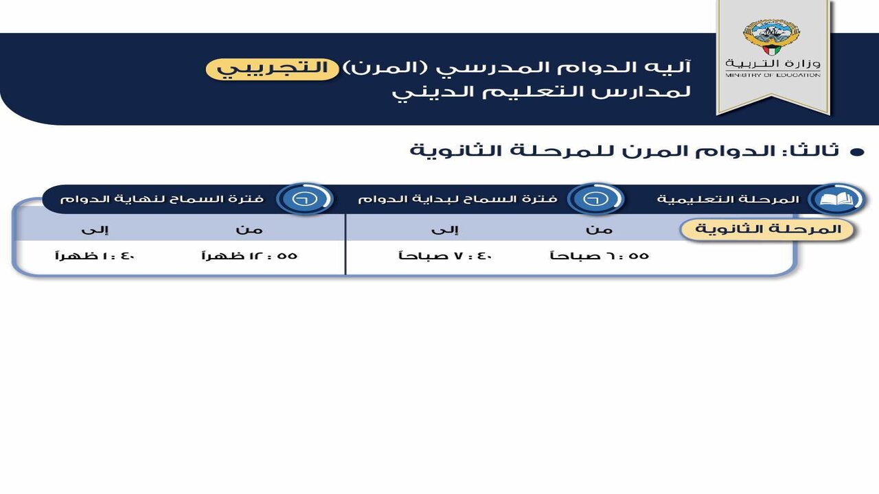 هُنــــــا.. مواعيد وأوقات الدوام المرن طبقا لموقع وزارة التربية الكويتية لكافة المراحل 2024